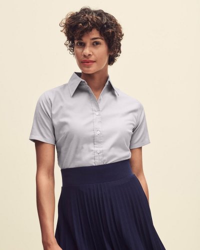 Camicia donna bottoni perlati Oxford maniche corte