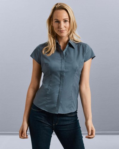 Camicia donna popeline maniche corte ad aletta