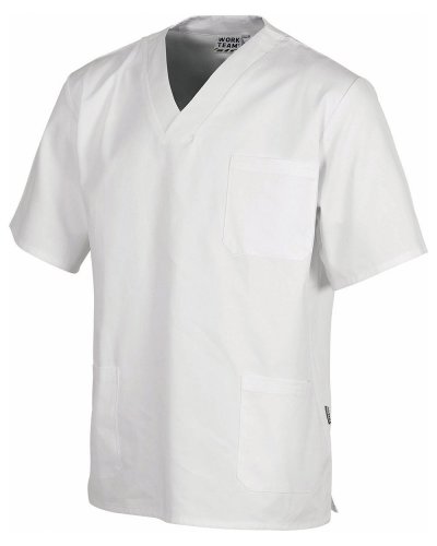 Casacca sanitaria bianca unisex con collo a V