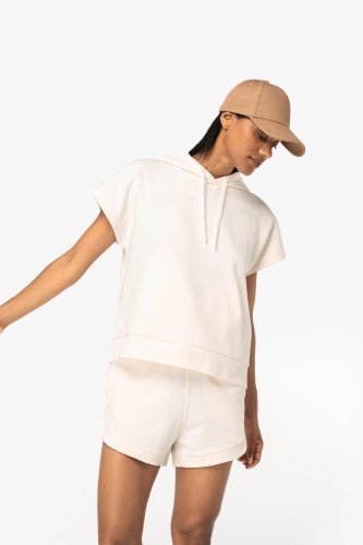 Felpa donna ecosostenibile oversize con cappuccio senza maniche french