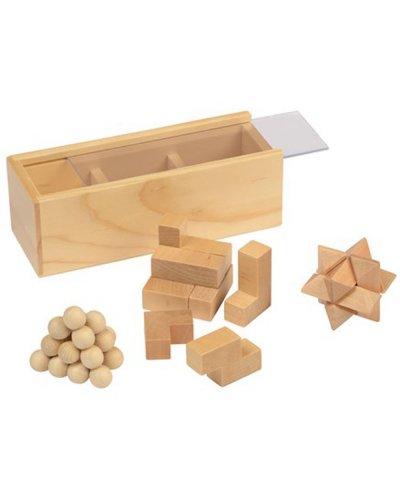 Geduldsspiele-Set BRAIN POWER aus Holz, 3-teilig mit Etui