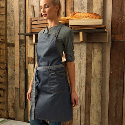 District Waxed Look Denim Bib Apron