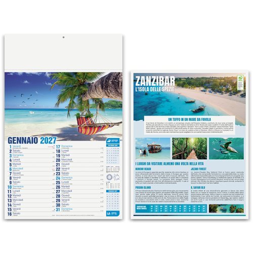 Calendario Mensile Mete da Sogno 29x47cm illustrato 12 mesi