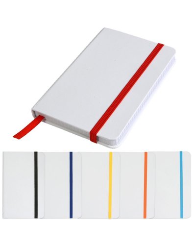 Mini quaderno bianco con elastico colorato