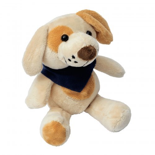 Peluche cane VAGABOND 18cm, poliestere, fazzoletto blu, morbido
