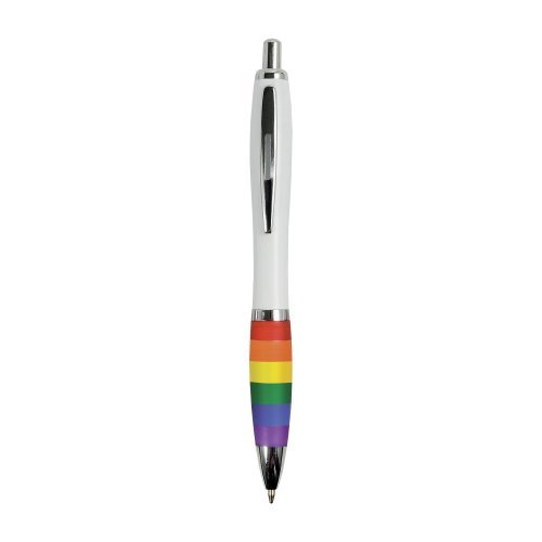Penna a scatto ABS Rainbow, fusto bianco, clip metallo, refil blu-nero