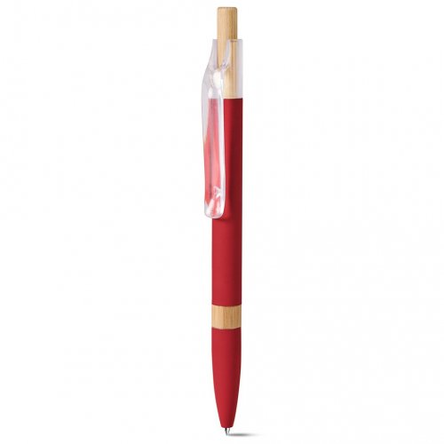 Penna a sfera con refill blu in alluminio riciclato soft touch e bambù