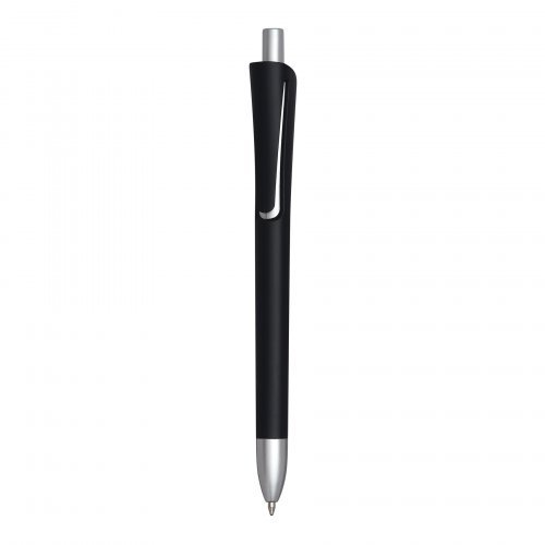 Penna a sfera Oregon nera, plastica 14,2cm, dettagli argento satinato