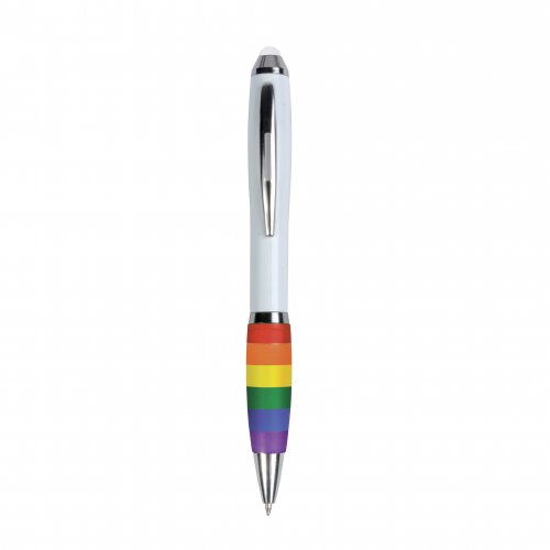 Penna twist in plastica con fusto bianco impugnatura arcobaleno