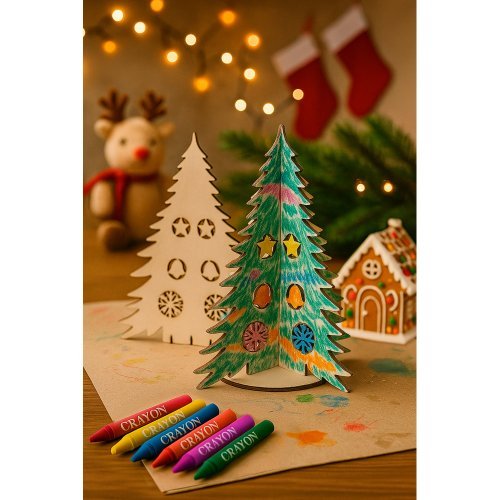 Pinery. arbre de noël en bois pliable à colorier