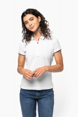 Polo maille piquée manches courtes femme
