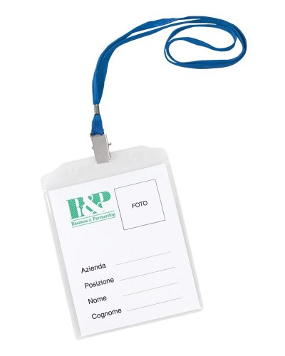 Portabadge PVC transparente con cinta y clip niquelada, 9,3x12,5