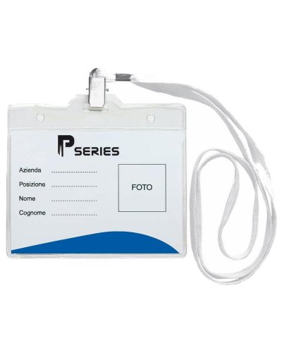 Portabadge transparente PVC con clip niquelada y cinta