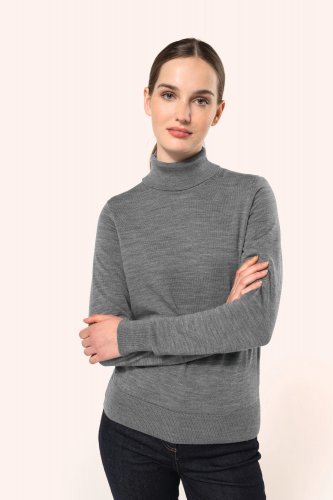Pull mérinos col roulé femme