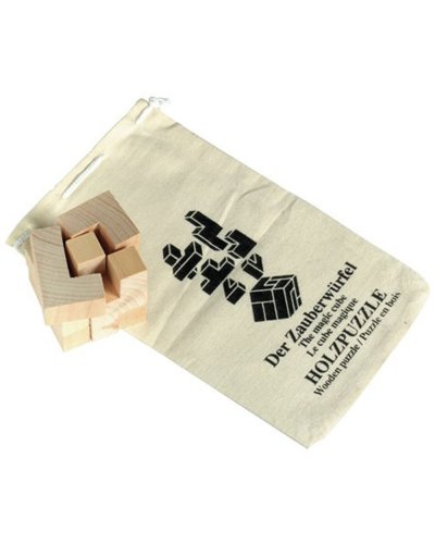 Puzzle Crazy Cube en enebro natural 4x4x4 cm bolsa de algodón