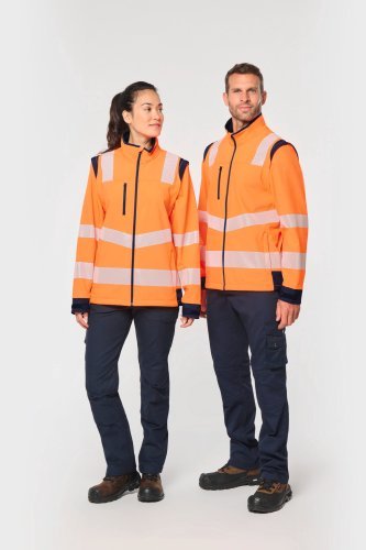 Recycelte safety softshell-jacke mit abnehmbaren ärmeln