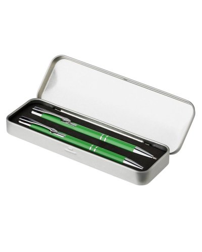 Schreibset Zahir aus Aluminium, blauer Kugelschreiber und silberner Dr