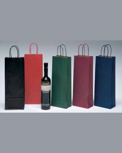 Sellado de Porta Botellas de Papel Kraft con Manija de Color 14x39,5 c