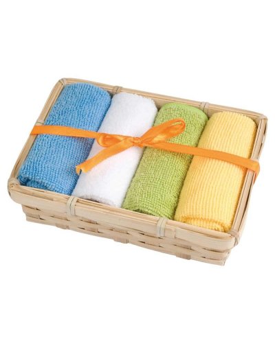 Set 4 mini asciugamani con cestino in bamboo