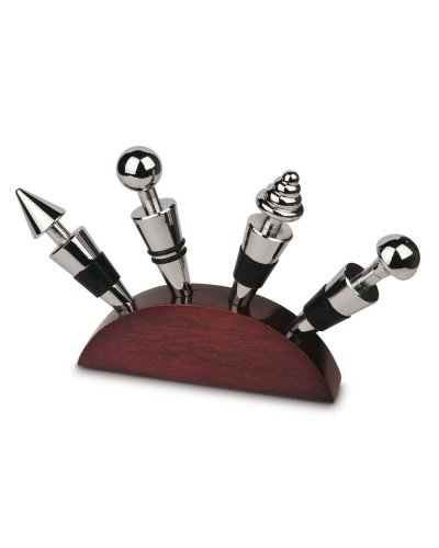Set bouchons pour boutteilles base en bois massif avec quatre “stopper