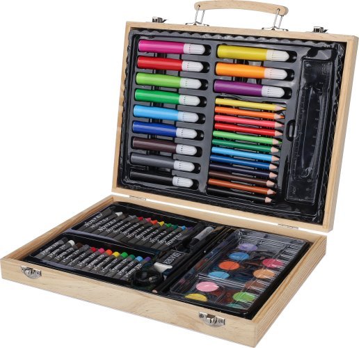 Set da disegno thessaly | valigetta in legno | 66 pezzi