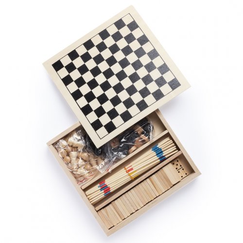 Set de Juegos Xigral de Madera: Ajedrez, Damas, Dominó, Mikado 16cm