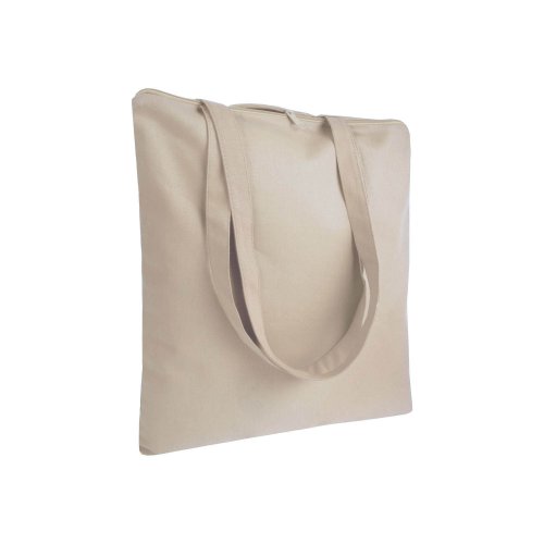 Shopper in cotone 220 g/m2, manici lunghi e chiusura con zip