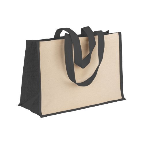 Shopper in cotone 280 g/m2 con soffietto dettagli in juta