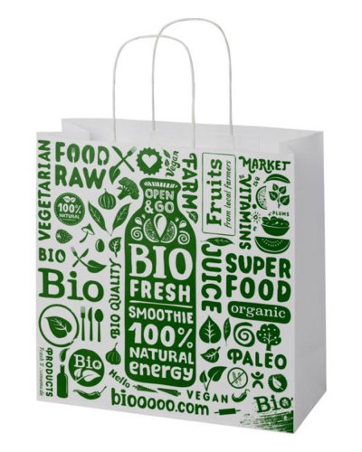 Shopper XL de papel kraft reciclable 31x12x31 cm con asas trenzadas