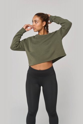 Sweat-shirt crop col rond femme