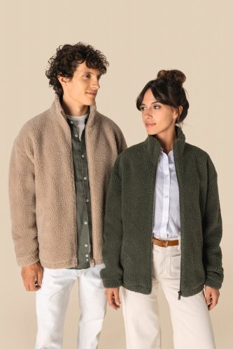Sweat-shirt unisexe en sherpa avec fermeture éclair et épaules tombant