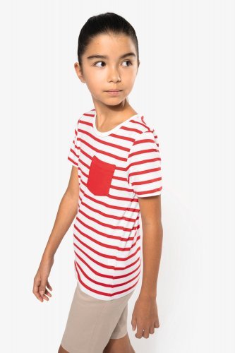 T-shirt bambino manica corta a righe stile marinaio con tasca