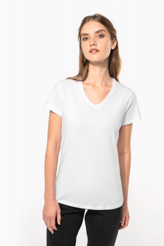 T-shirt donna maniche corte con collo a v