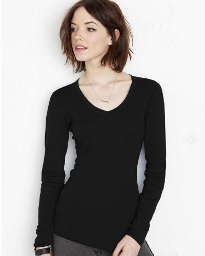 T-shirt Sheer maniche lunghe a V