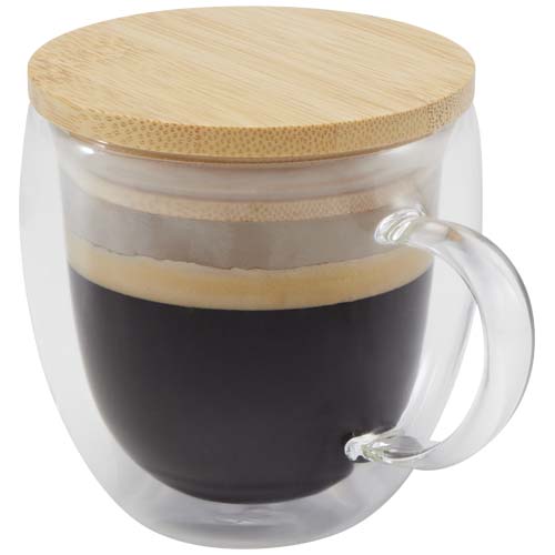 Tazza in vetro da 250 ml con coperchio in bambù lenora