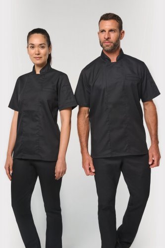 Umweltfreundliche, atmungsaktive unisex-kochjacke mit kurzen ärmeln