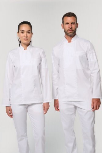 Umweltfreundliche, atmungsaktive unisex-kochjacke mit langen ärmeln