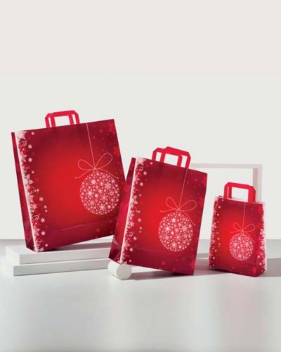 Weihnachts-Rot Shopper Kraftpapier Weiß 32x41 cm Flacher Griff
