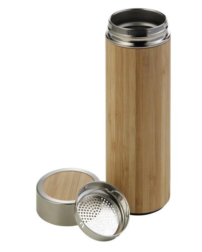 Yara Termo de Bambú 420ml con infusor, doble pared de acero inoxidable