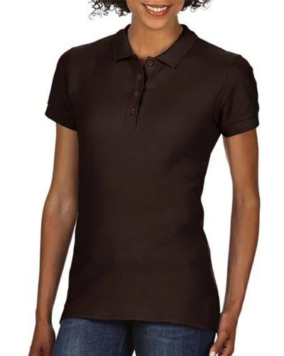 Polo Donna Double Pique Softstyle 100% Cotone No Label Bianco Dark Chocolate