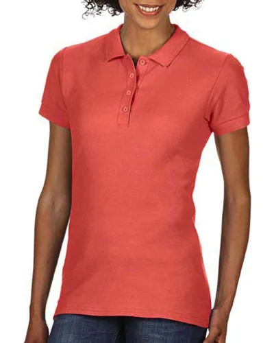 Polo Donna Double Pique Softstyle 100% Cotone No Label Bianco Bright Salmon