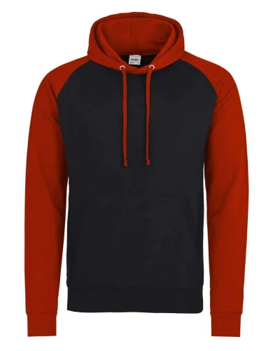 Felpa Baseball Hoodie Raglan con Cappuccio Uomo jet black/fire red