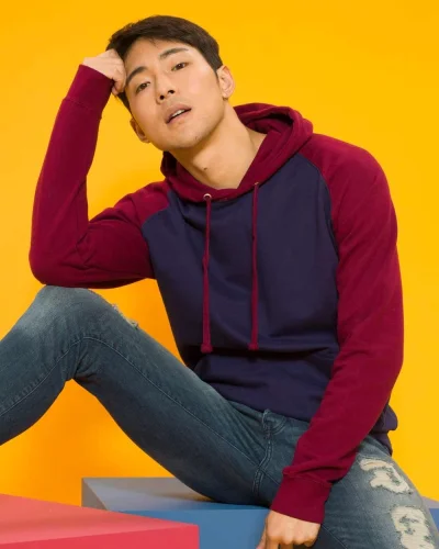 Felpa Baseball Hoodie Raglan con Cappuccio Uomo
