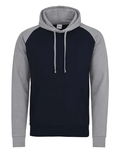 Felpa Baseball Hoodie Raglan con Cappuccio Uomo Oxford Navy/Heather Grey