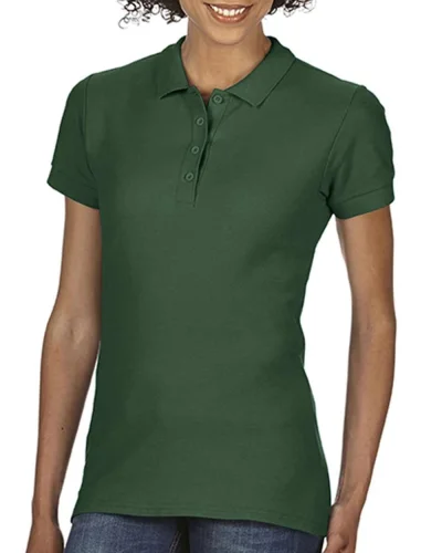 Polo Donna Double Pique Softstyle 100% Cotone No Label Bianco Forest Green