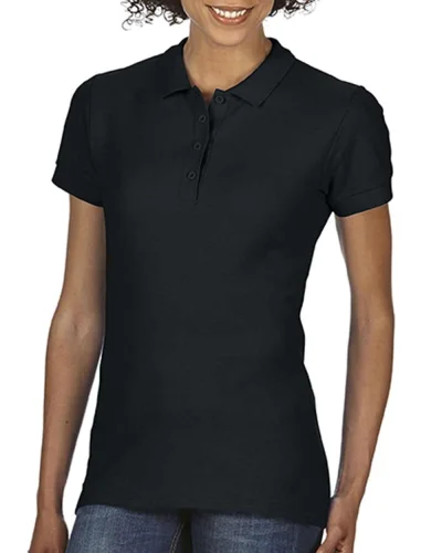 Polo Donna Double Pique Softstyle 100% Cotone No Label Bianco Black