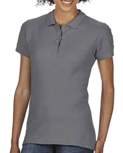 Polo Donna Double Pique Softstyle 100% Cotone No Label Bianco Charcoal