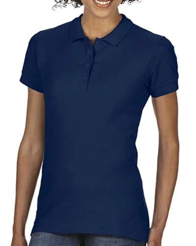 Polo Donna Double Pique Softstyle 100% Cotone No Label Bianco Navy