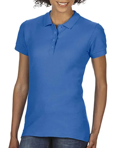 Polo Donna Double Pique Softstyle 100% Cotone No Label Bianco Royal