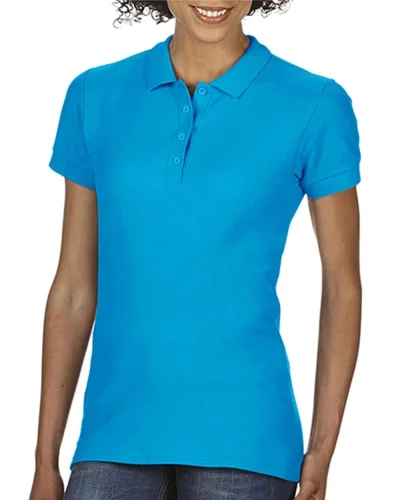 Polo Donna Double Pique Softstyle 100% Cotone No Label Bianco Sapphire